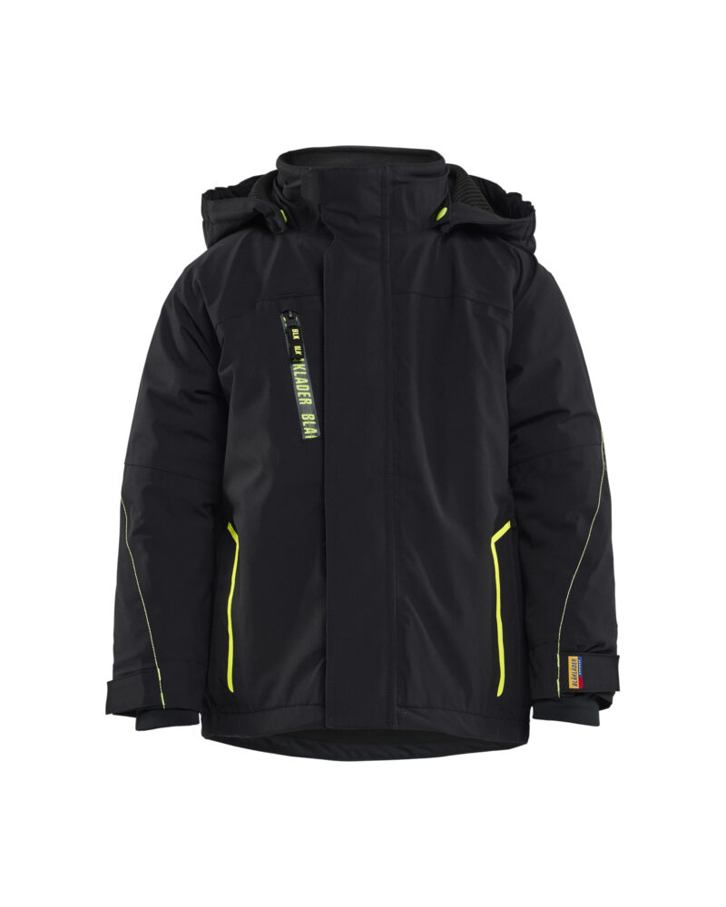 Blåkläder Kids Lichtgewicht winterjas 4-weg stretch 5210 - Zwart / High Vis Geel voorkant