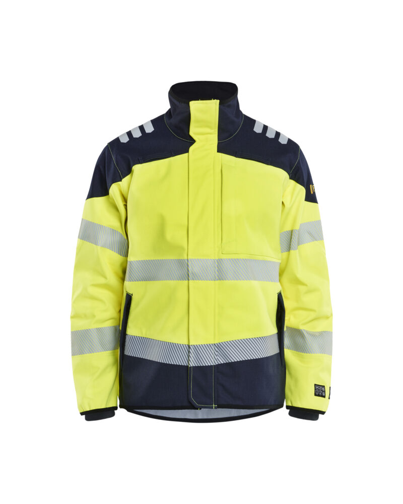Blåkläder APC 2 Multinorm softshell jack inherent 4948 - High Vis Geel/Marineblauw voorkant