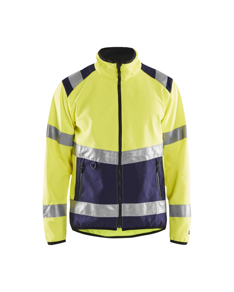 Blåkläder Softshell jack High Vis 4877 - High Vis Geel/Marineblauw voorkant