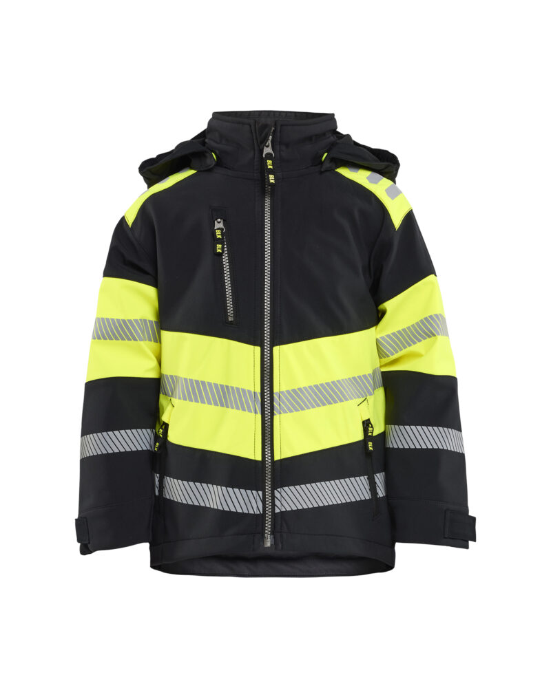 Blåkläder Kids Softshell jack 5211 - Zwart / High Vis Geel voorkant