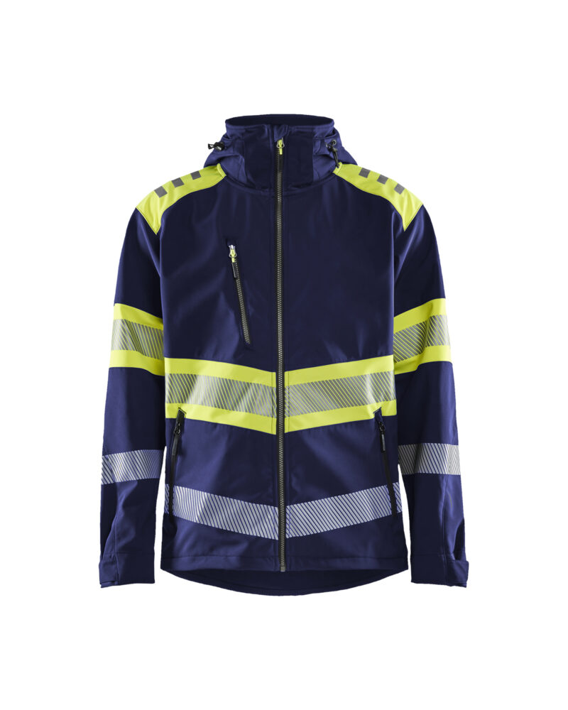 Blåkläder Softshell jack High Vis 4494 - Marine / High Vis Geel voorkant