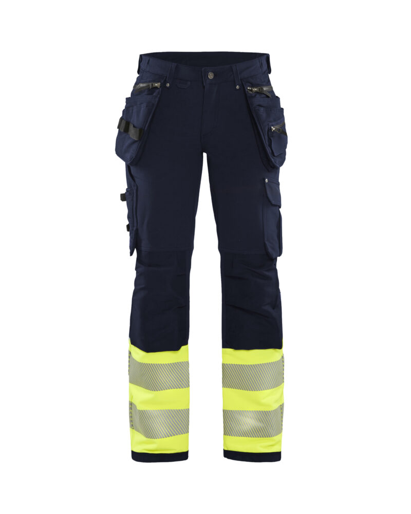 Blåkläder Dames High Vis werkbroek 4-weg stretch met gereedschapszakken 7193 - voorkant