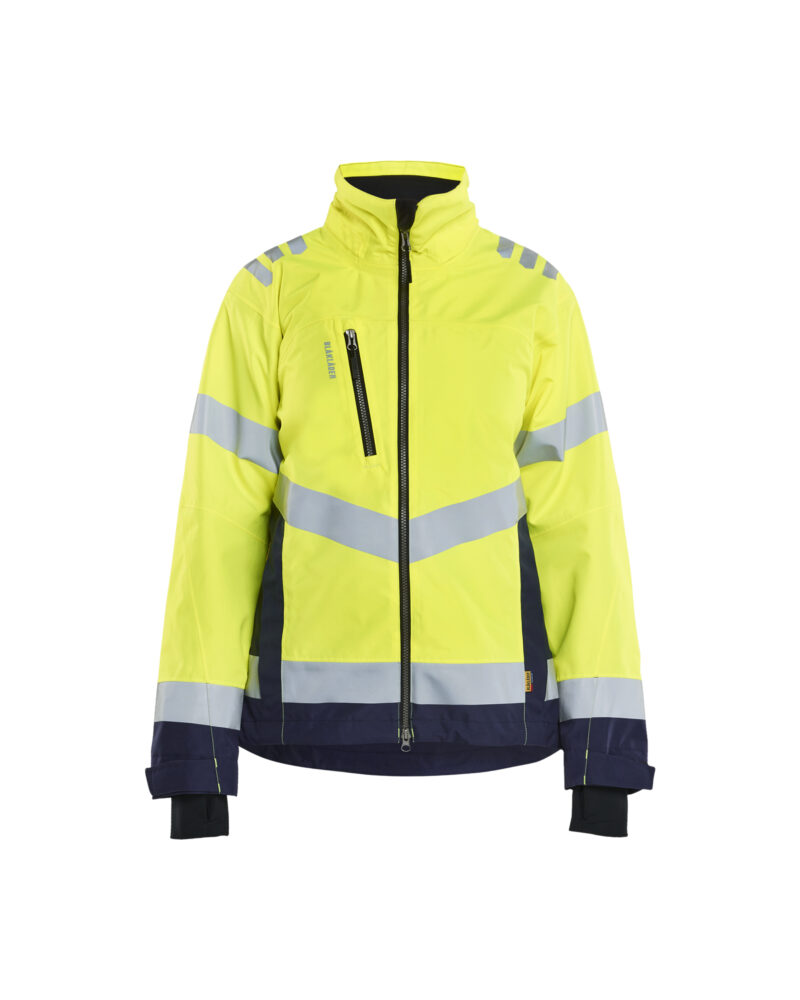 Blåkläder Dames Shell Jack High Vis 4761 - High Vis Geel/Marineblauw voorkant