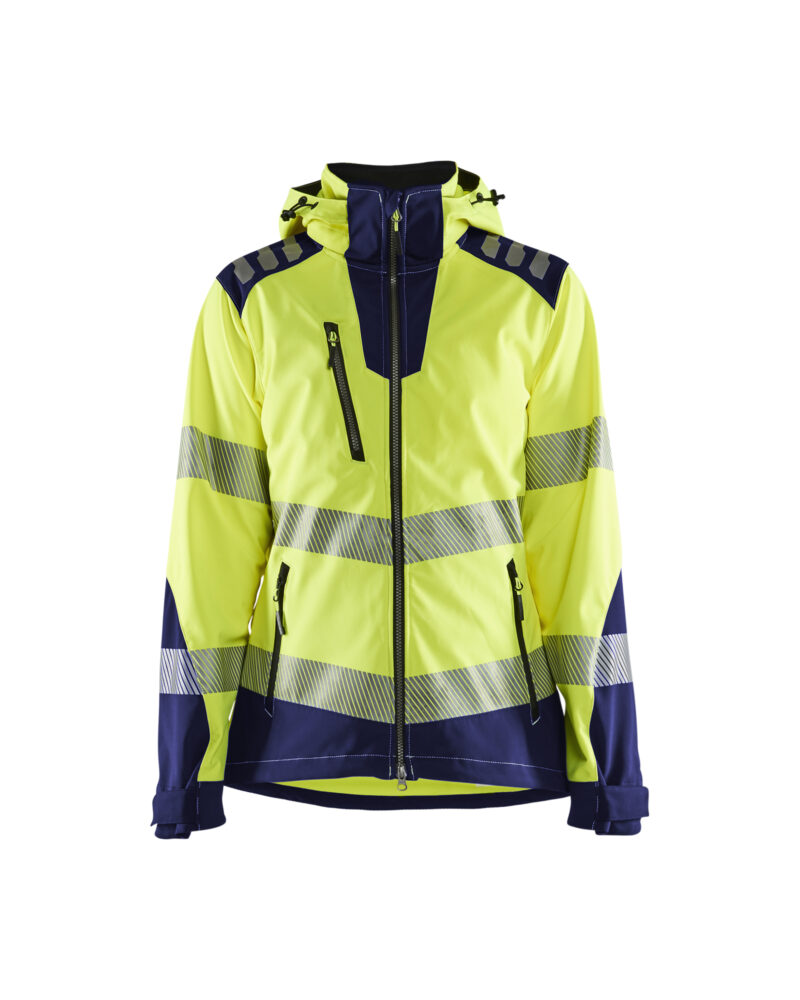 Blåkläder Dames Softshell jack High Vis 4791 - High Vis Geel/Marineblauw voorkant
