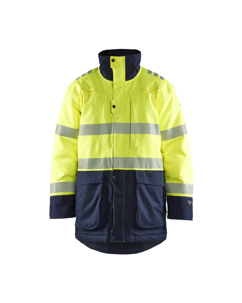 Blåkläder APC 2 Multinorm Winterparka inherent 4527 - High Vis Geel/Marineblauw voorkant