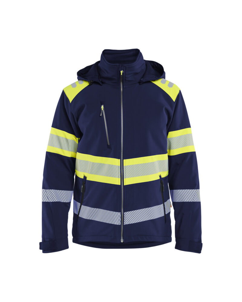 Blåkläder Lichtgewicht softshell jack gevoerd high vis 4489 - Marine / High Vis Geel voorkant