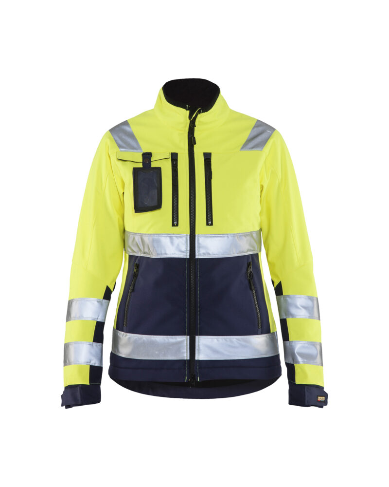 Blåkläder Dames Softshell jack High Vis 4902 - High Vis Geel/Marineblauw voorkant