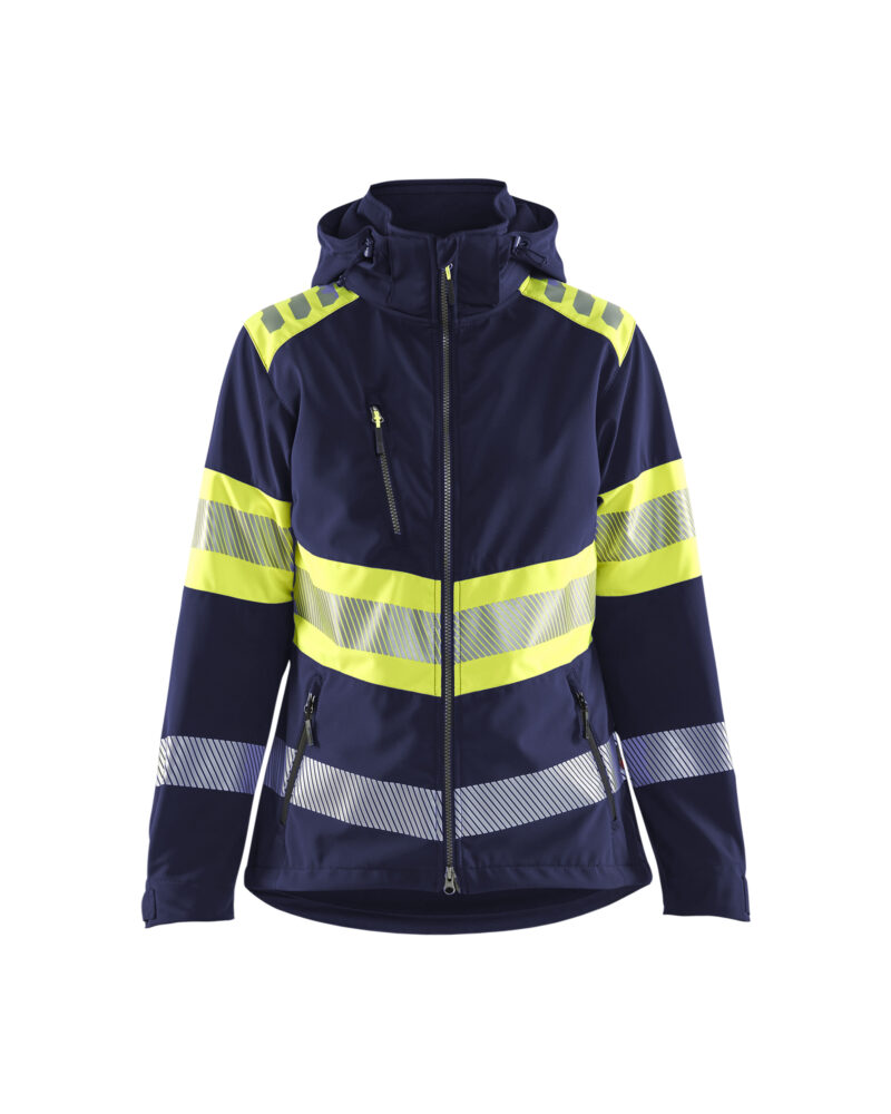 Blåkläder Dames Softshell Jack High Vis 4404 - Marine / High Vis Geel voorkant